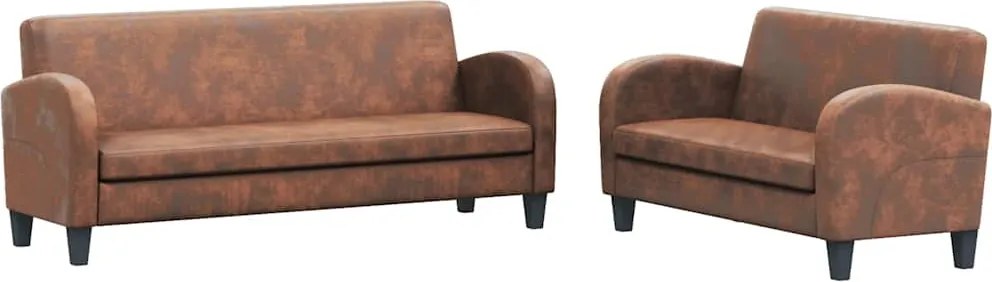 vidaXL Set canapea, 2 buc., piele artificială de căprioară, maro