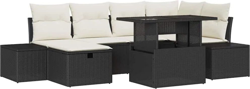 vidaXL Set de canapele pentru grădină cu pernă 7 pcs Negru Rattan poli