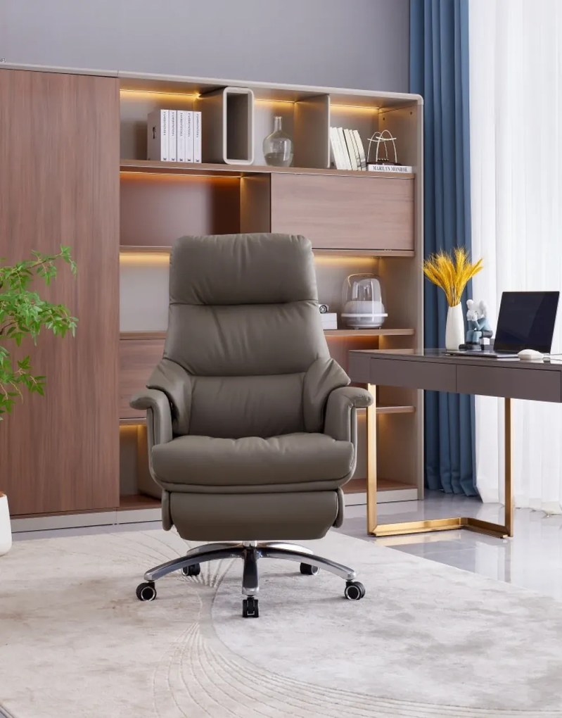 Royal Executive AeroComfort P189 – Scaun Executiv Premium din Piele Naturală, Reclinabil Electric, Încălzire, Ventilație și Masaj Airbag, Suport pentru Picioare, 150 kg, Kaki
