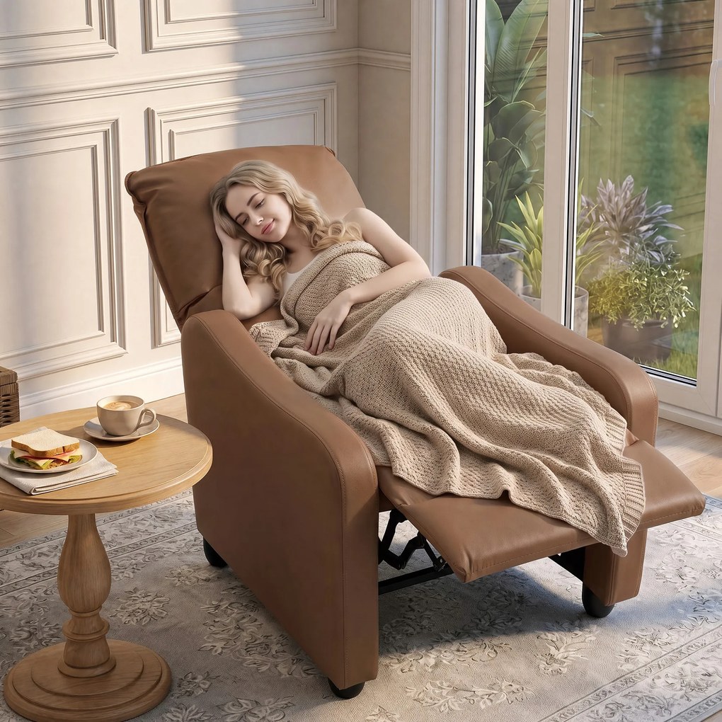 HOMCOM Fotoliu Relax Reclinabil Manual 155° cu Suport pentru Picioare, din Piele Ecologică PU, pentru Living și Dormitor, Maro închis | Aosom Romania