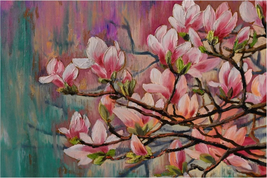 Tablou - Pictură în ulei, Sakura în floare (90x60 cm)