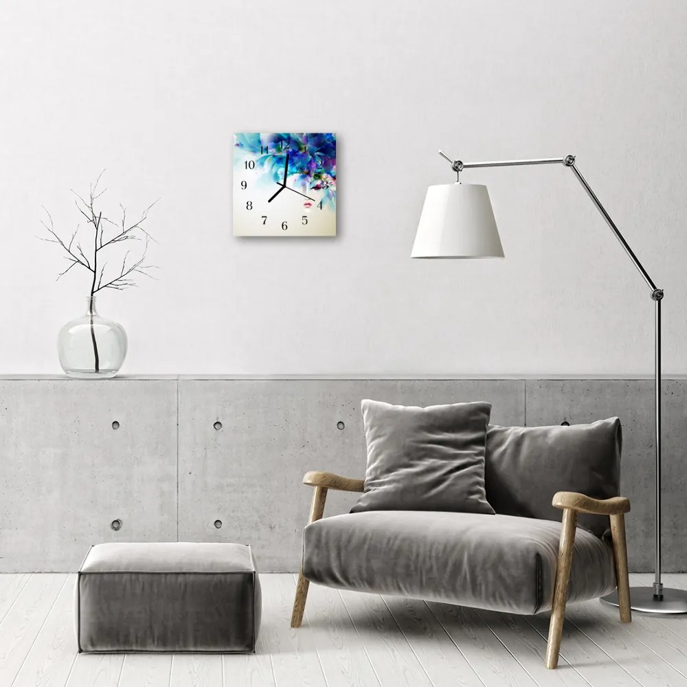 Ceas de perete din sticla pătrat Abstract Abstract Art Albastru