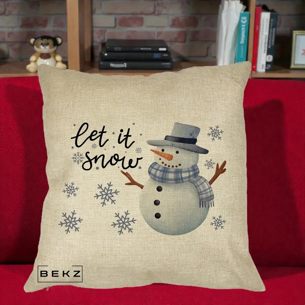 Perna Decorativa Let It Snow Om de Zapada, 40x40 cm, Crem, Husa Detasabila, Perna Inclusa, BEKZ®