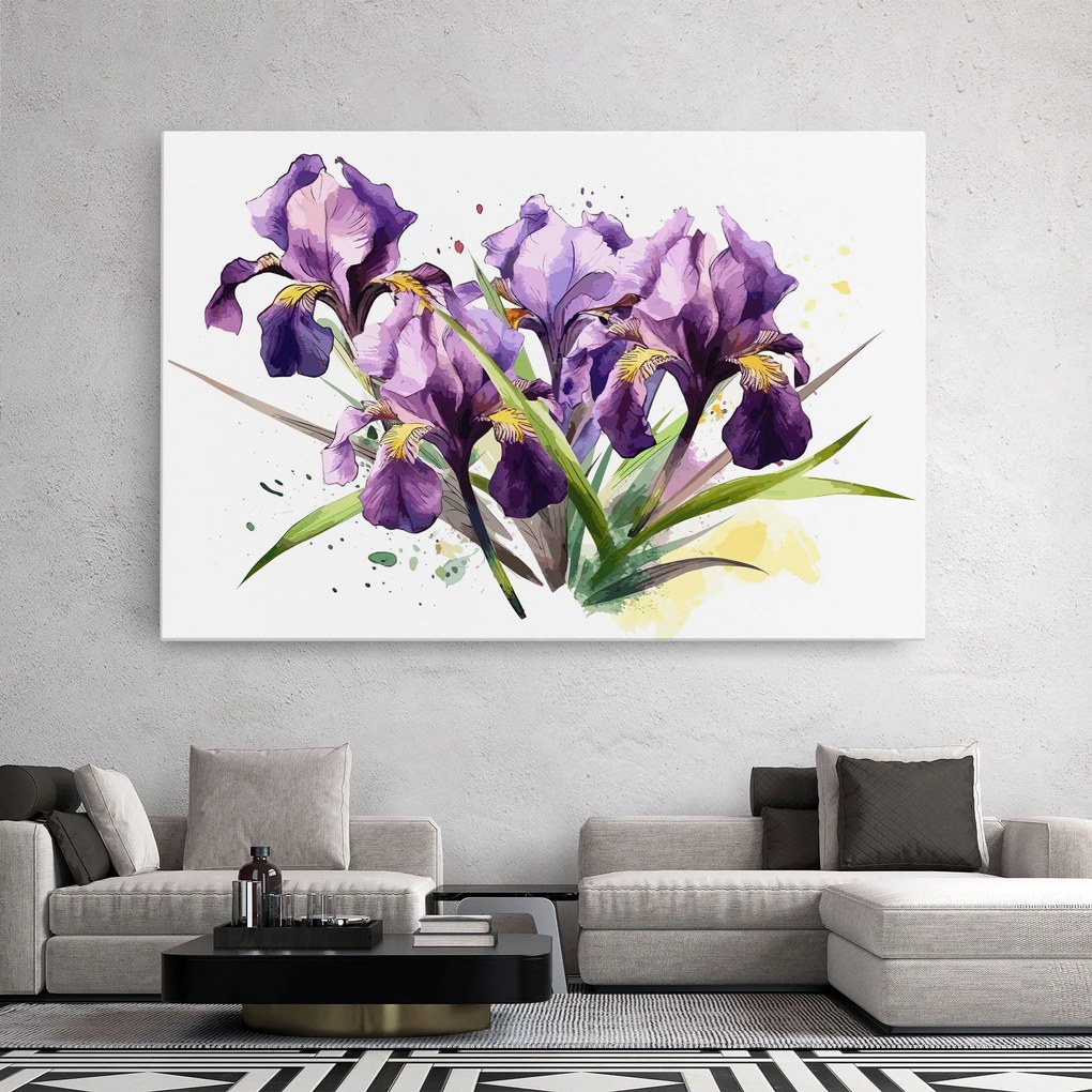 Tablou Canvas, 70x100cm, Dormitor si Living, Flori, Iris, Watercolor Purple Iris