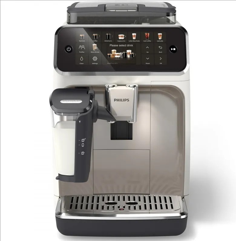 Espressor automat Philips LatteGo 5500 EP5543/90, 1500 W, 15 bar, 1,8 l, 20 bauturi, LatteGo, SilentBrew, QuickStart, Rasnita ceramica, Ecran tactil, Alb cromat