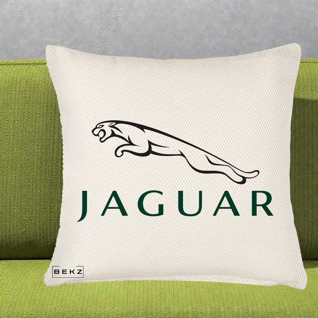 Perna Personalizata cu emblema Jaguar, 40x40 cm, Crem Reliefat, Husa Detasabila, Perna Inclusa, BEKZ®