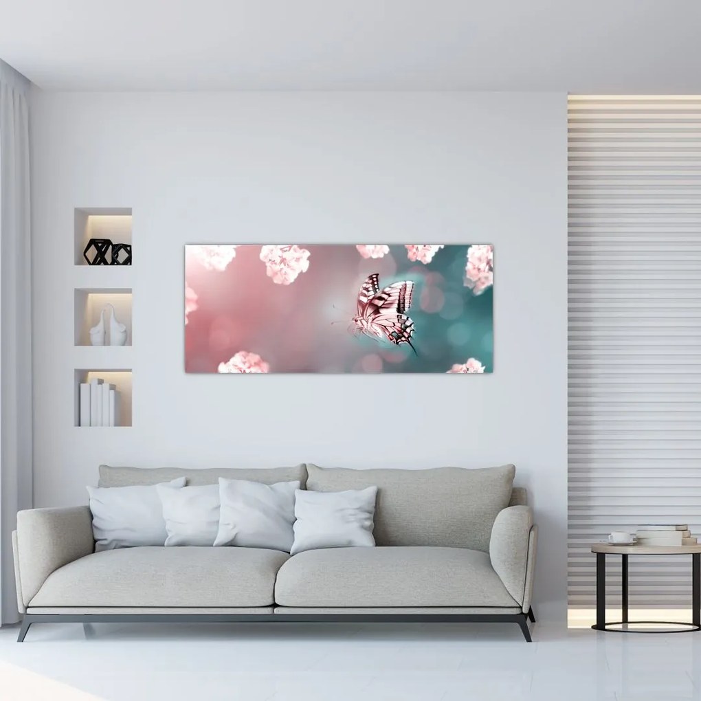 Tablou - Fluture între flori (120x50 cm)
