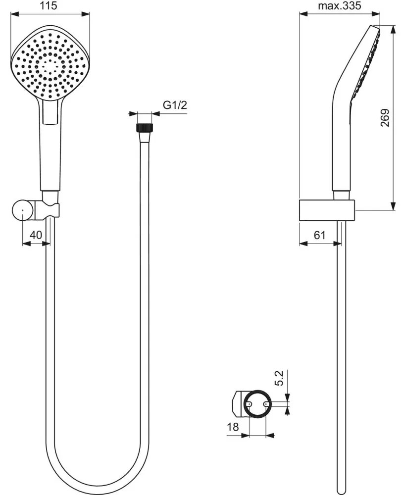 Set de dus Ideal Standard IdealRain Evo Diamond cu para dus 3 functii, furtun si agatatoare, crom lucios