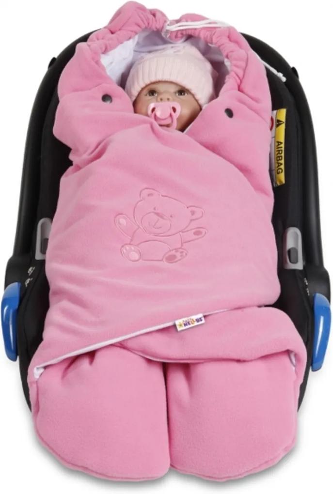Sistem de înfășat pentru bebeluși/ Sac de dormit Baby Nellys - fleece polar, bumbac bio - roz