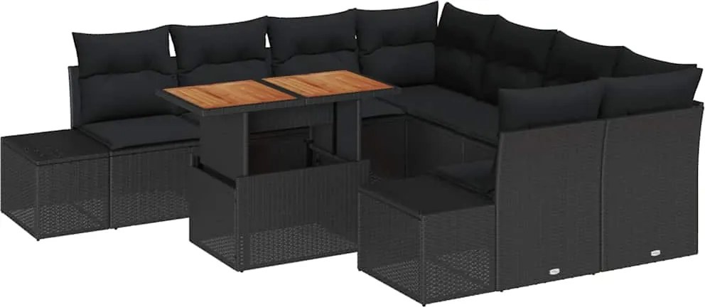 vidaXL Set de canapele pentru grădină 9 pcs Negru Rattan poli