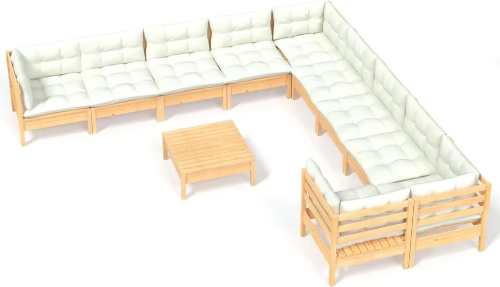 vidaXL Set mobilier grădină cu perne crem, 11 piese, lemn de pin