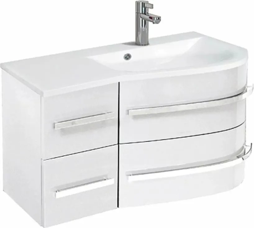 Set dulap baza suspendat si lavoar din compozit dreapta ORiSTO Opal 90 cm alb cu 4 sertare