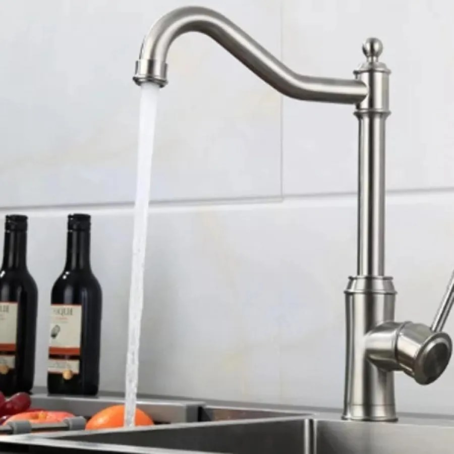 Baterie Bucătărie, Inox Satinat Model CF024 – Design Modern și Funcționalitate pentru Orice Bucătărie.