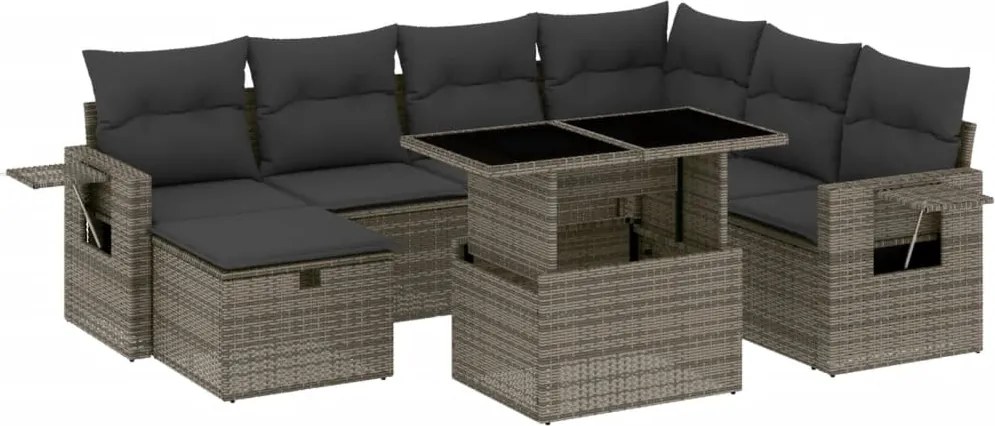 vidaXL Set canapele de grădină cu perne, 8 piese, gri, poliratan