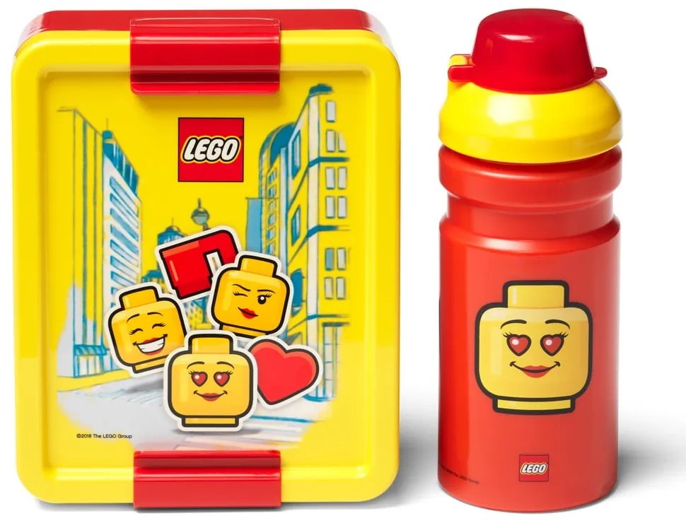 Set caserolă pentru gustări și sticlă LEGO® Iconic, roșu - galben