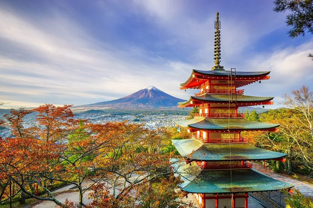 Fototapet vedere la Pagoda Chureito și muntele Fuji