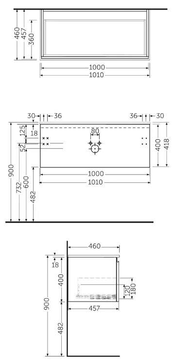 Mobilier pentru lavoar Rak, Joy-Uno 100 cm, suspendat, 1 sertar, alb