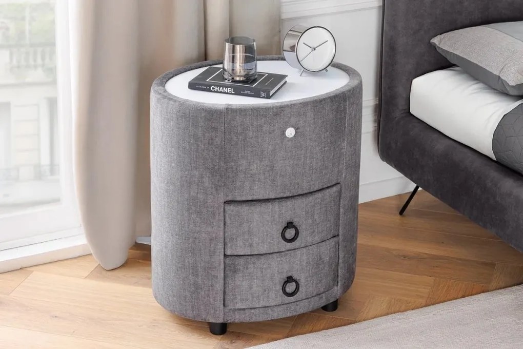 Noptiera ovala cu iluminat LED SIGNUM 55cm catifea gri