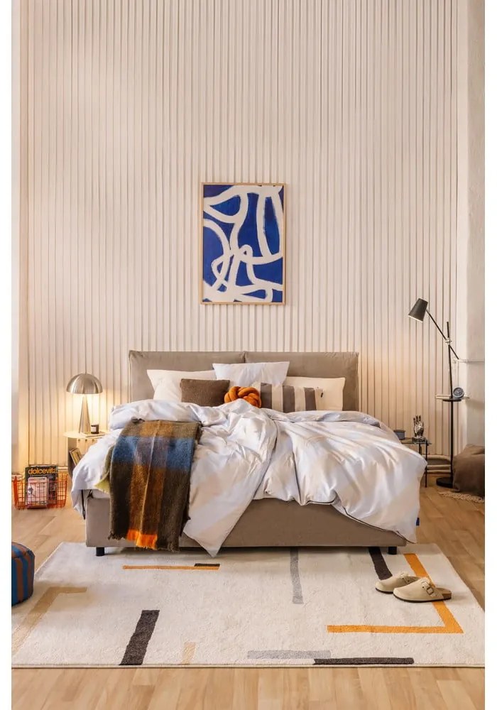 Pat matrimonial taupe tapițat cu spațiu de depozitare cu somieră 180x200 cm Myra Pillow – Bonami Selection