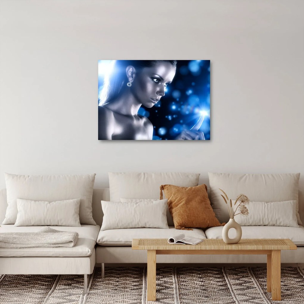 Tablou - Femeia, sclipici albastru (70x50 cm)