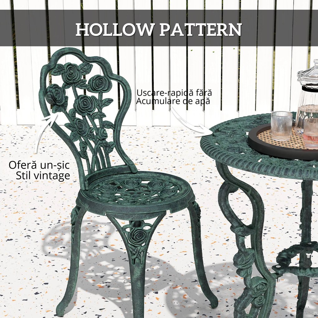Outsunny Set Elegant de Grădină 2 Persoane, 2 Scaune si Masă Rotundă în Stil Neo-Retro, verde | Aosom Romania