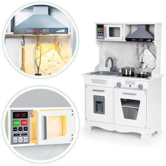 Bucătărie din lemn pentru copii cu efecte luminoase și sonore + accesorii