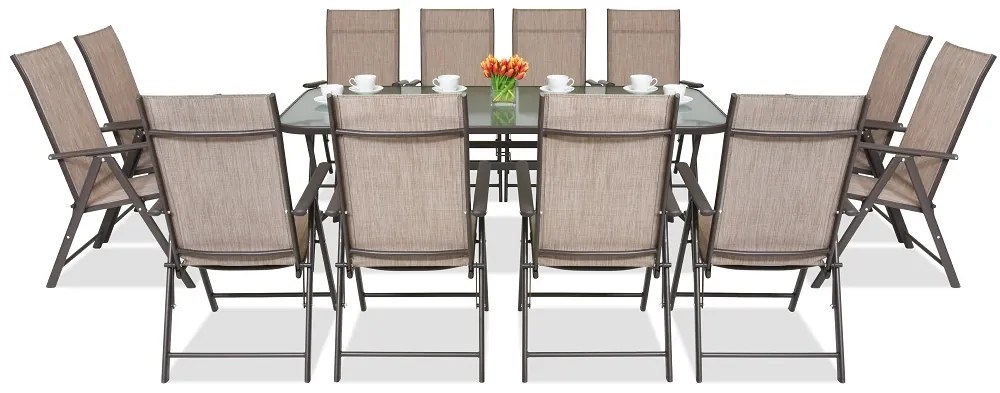Modena/Rosario mobilier de luat masa din oțel pentru 12 persoane cu masă mare 200 cm Garden Point maro
