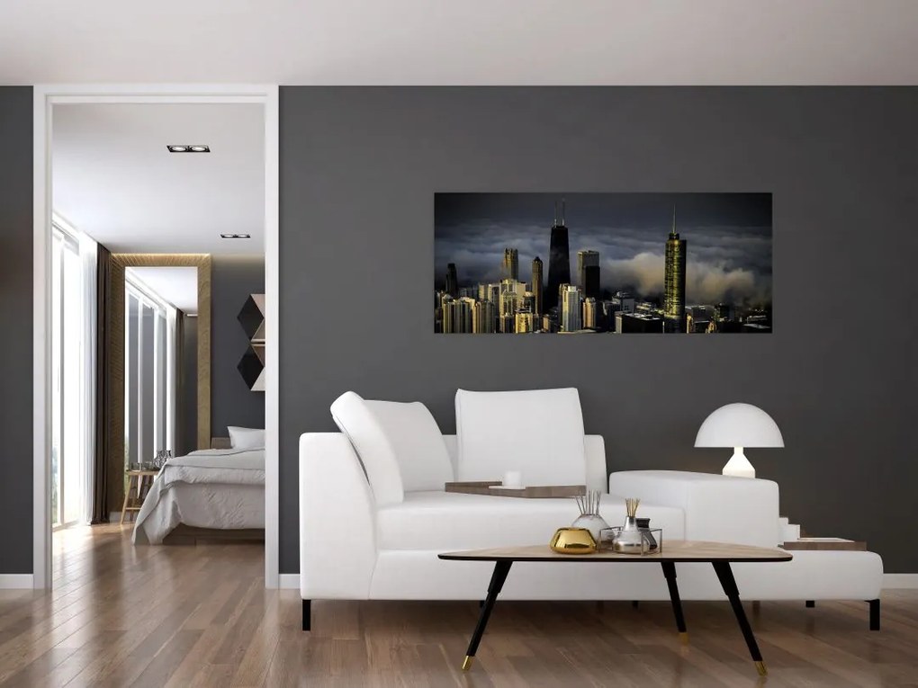 Tablou cu oraș în nori (120x50 cm)
