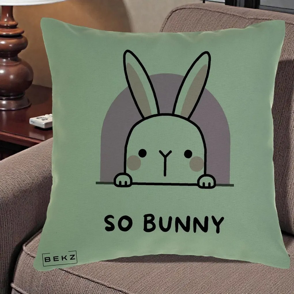 Perna Decorativa So Bunny Kawaii, 40x40 cm, Verde, Husa Detasabila, Perna Inclusa, BEKZ®