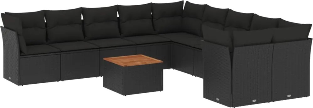 vidaXL Set canapele de grădină cu perne, 11 piese, negru, poliratan