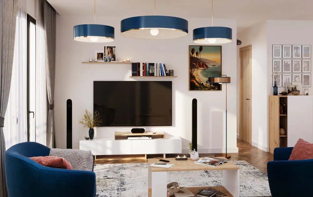 Mobilier de perete living, alb/stejar artisan, MILONA