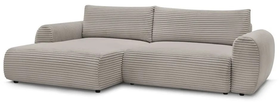 Colțar gri deschis/bej extensibil cu tapițerie din catifea reiată (cu colț pe partea stângă ) Lucien – Bobochic Paris