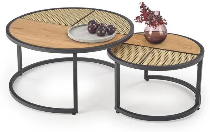 Set mese de cafea Garmina stejar auriu + rattan