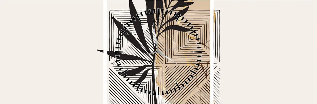 Tablou - Abstracție cu frunze tropicale N⁰1 (cu ceas) (90x30 cm)