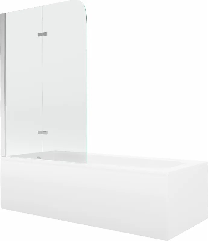 Mexen Vega cadă dreptunghiulară 160 x 70 cm cu mascare și paravan cu 2 uși 100 cm, transparent, crom - 550116070X9010020100