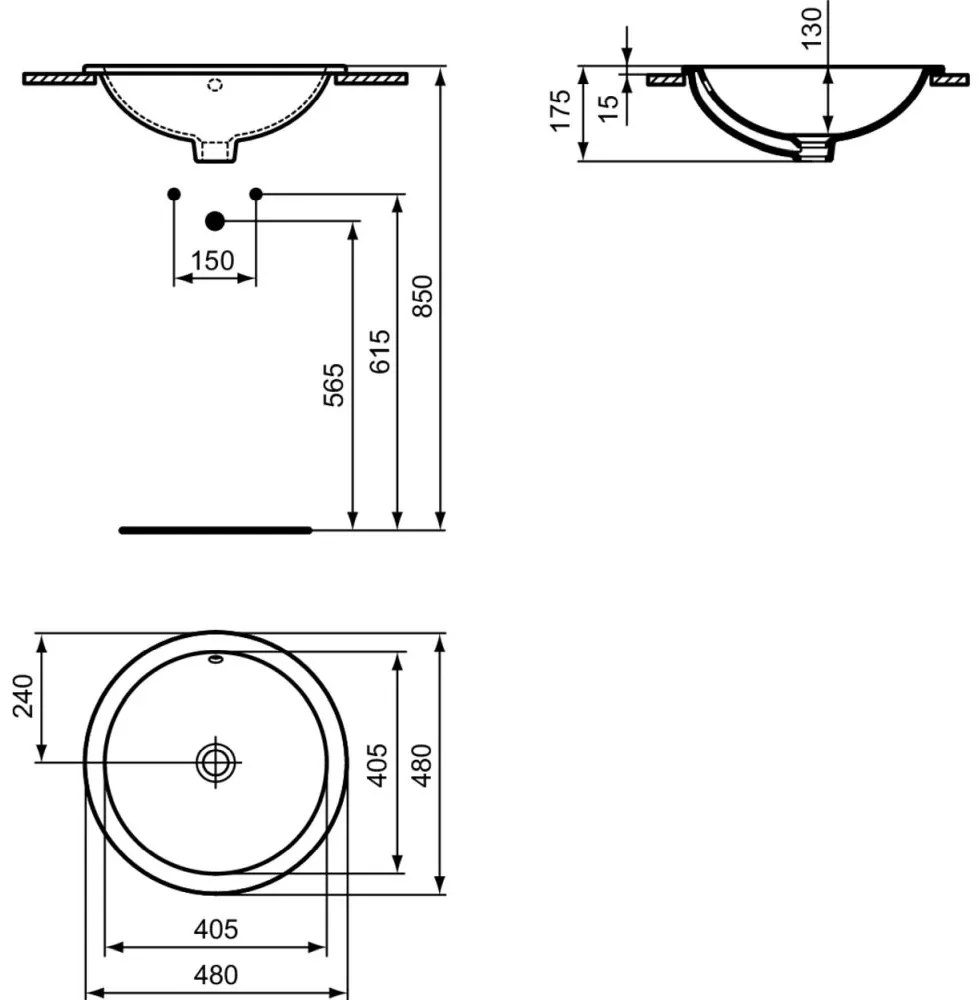 Lavoar incastrat alb 48 cm, rotund, Ideal Standard Connect