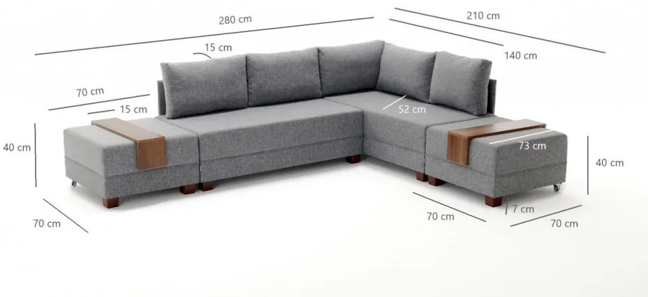 Coltar Extensibil Fly Corner Sofa Bed Right, Gri