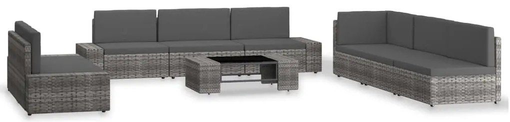 vidaXL Set mobilier de grădină, 9 piese, gri, poliratan