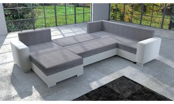 Colțar tapițat extensibil reversibil în U YORK, alb/gri