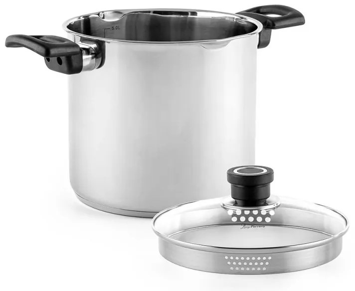 Cratiță adâncă Luigi Ferrero Sophia FR-3407, 20x18 cm, 5.6 l, Oțel 18/10, Capac din sticlă cu gaură pentru abur, Inducție, Inox