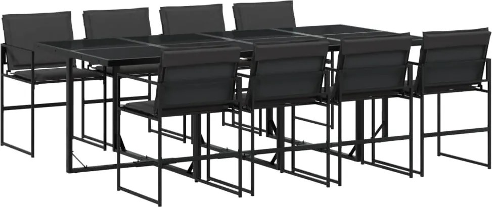 vidaXL Set mobilier de grădină, 9 piese, cu perne, negru, textilenă