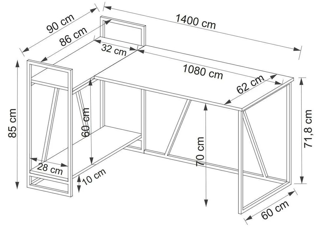 Masă de scris Nidupe 6 (stejar zafir + negru) . 1095011