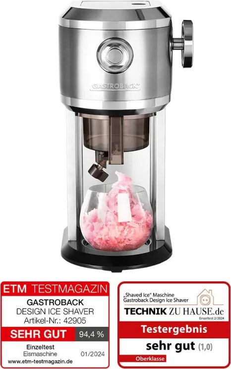 Aparat pentru deserturi cu gheață Gastroback Slushy & Ice Cream, 35 W, 200 ml, fin/grosier, 4 forme, inox