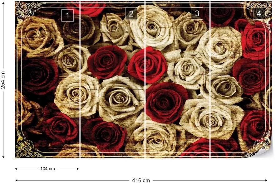 Fototapet GLIX - Vintage Red Roses + adeziv GRATUIT Tapet nețesute - 416x254 cm