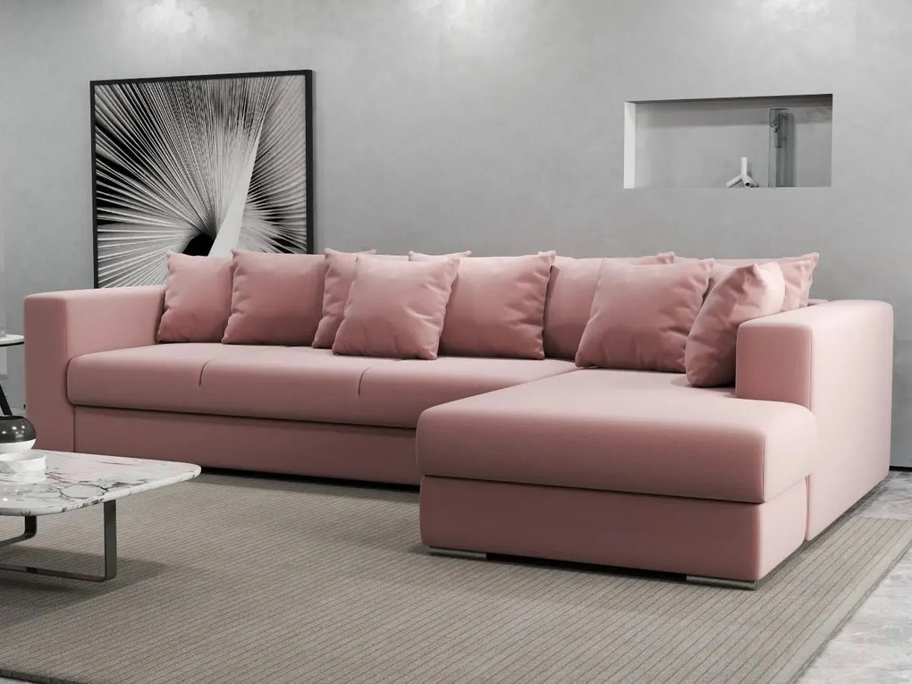 Colțar extensibil dumonde cu ladă de depozitare si sezut confortabil din spuma high-density, Gloria Royal Pink II 320x183 cm