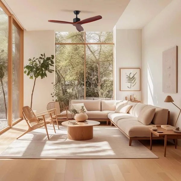 ZEVENTI - Ventilator de tavan CUENCA Wi-Fi Tuya negru/stejar + telecomandă