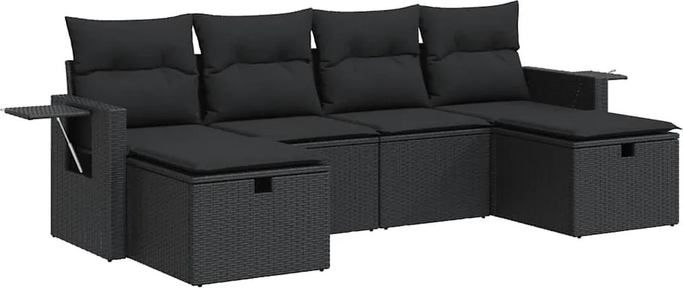 vidaXL Set mobilier de grădină cu perne, 6 piese, negru, poliratan