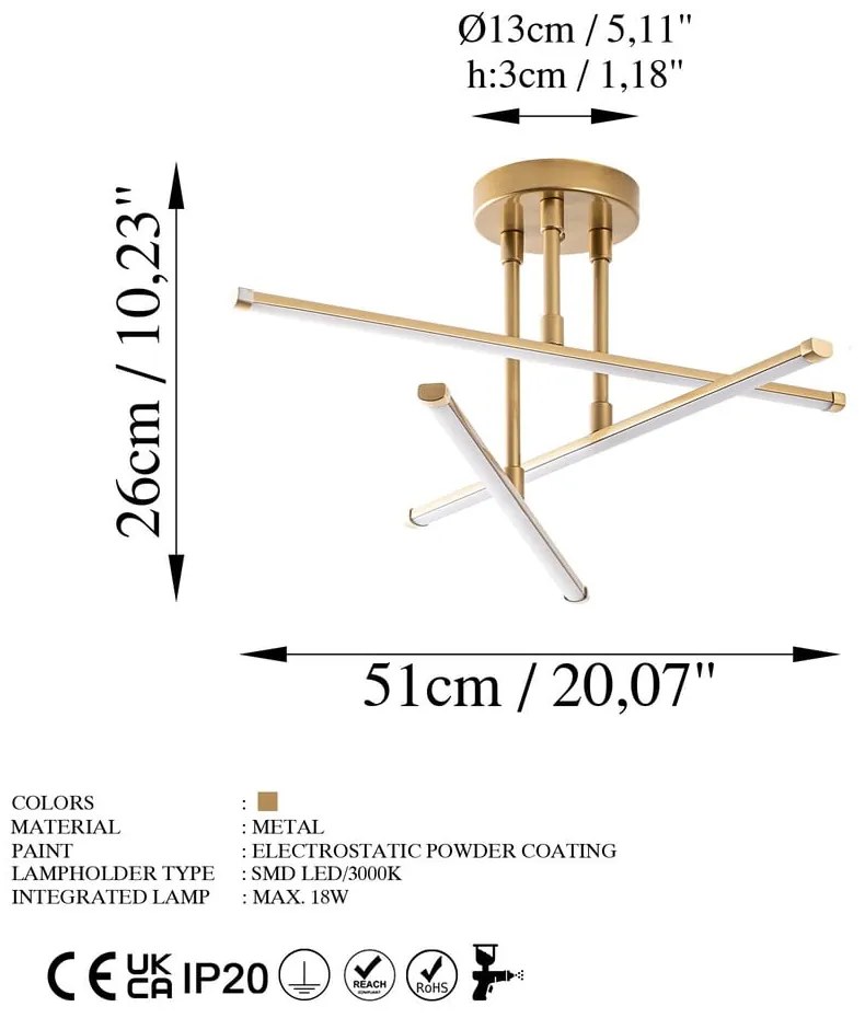 Plafonieră aurie LED 26x51 cm Umut – Opviq lights