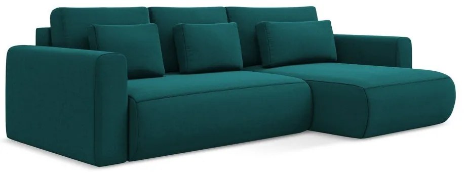 Colțar turcoaz extensibil/cu spațiu de depozitare cu tapițerie din catifea (cu colț pe partea dreaptă/cu șezlong) Kapua – Makamii