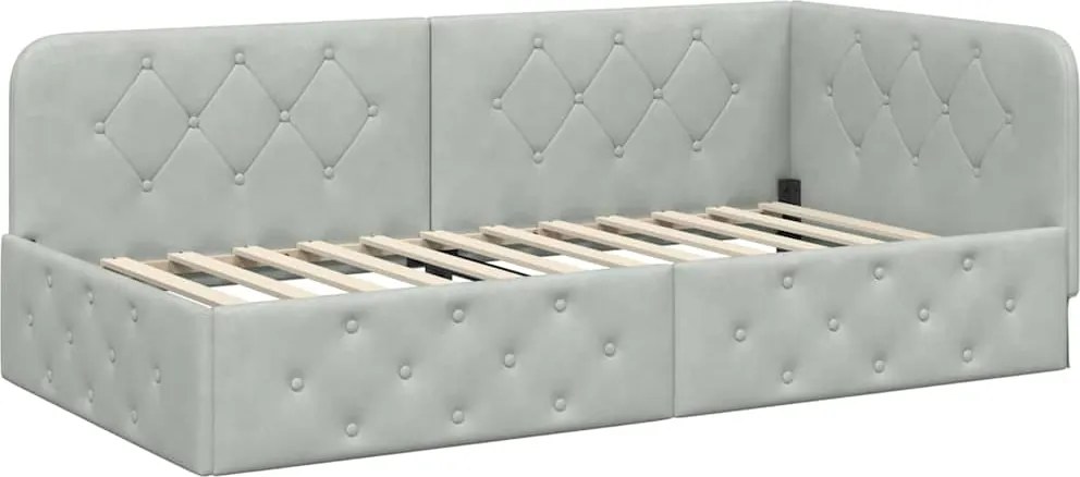 vidaXL Cadru de pat colțar Gri deschis 90 x 190 cm Catifea